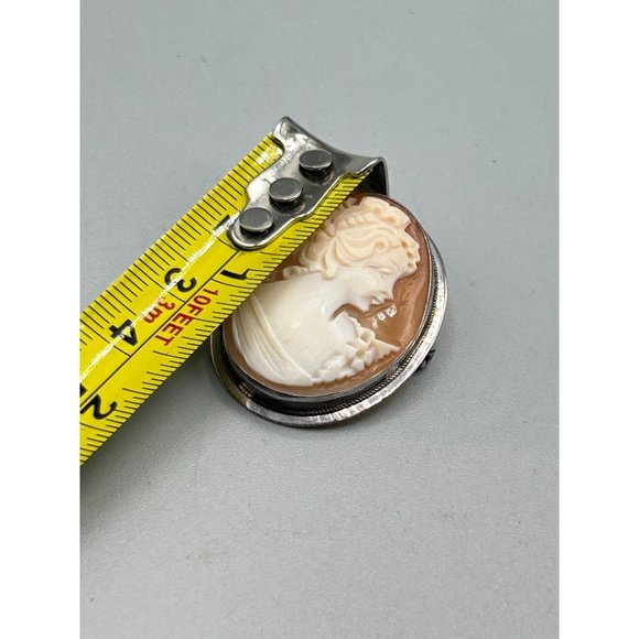 Vintage Sterling Silver Genuine Carved Cameo Shell Pendant Oval Pin Brooch - Picture 7 of 10
